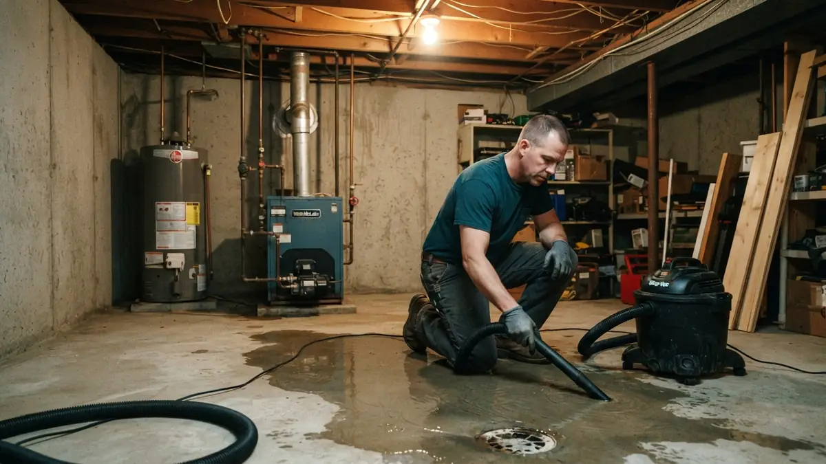 Water heater leaking across a basement floor, the kind of call that needs water heater leak repair in Berwyn, IL