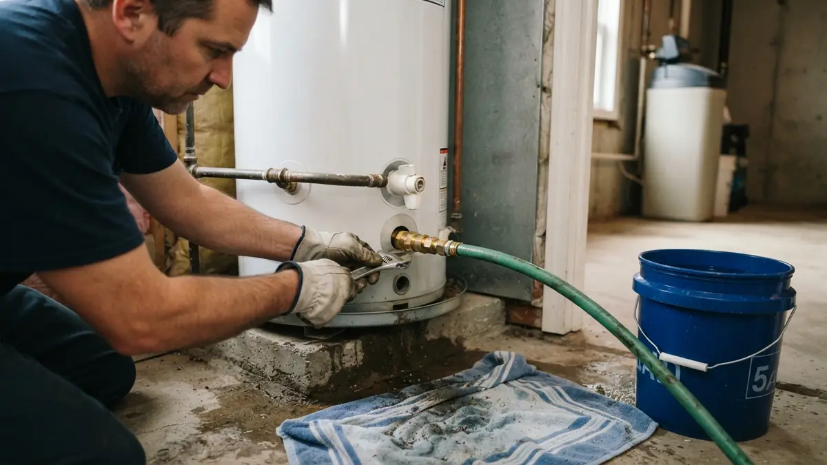 Weeping drain valve, a common reason to book water heater leak repair in Commack, NY