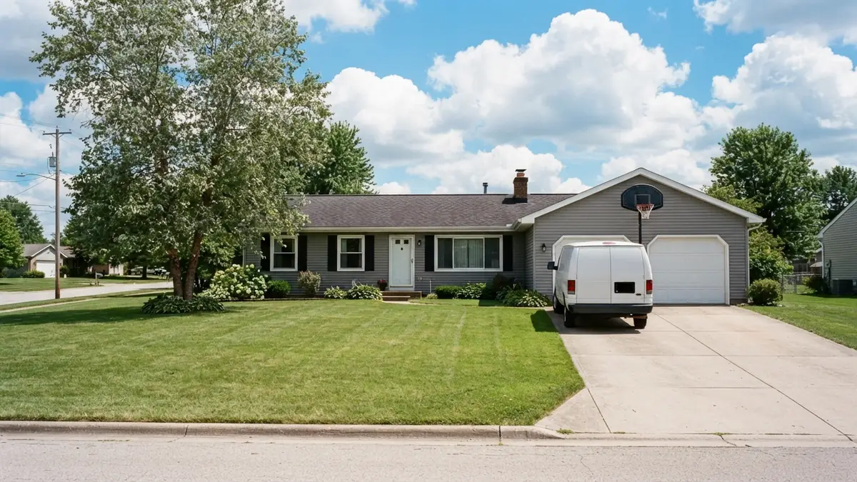 Ranch home with a service van outside, booked for water heater leak repair in Allendale, MI