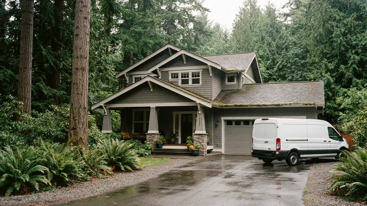 Craftsman home with a service van outside, booked for water heater leak repair in Maple Valley, WA
